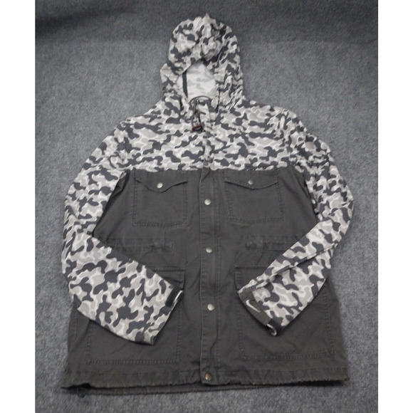 Nike Athletic Dept Jacket Men's Medium‎ Gray Camo Hooded Utility Full Zip Snap - Picture 1 of 14